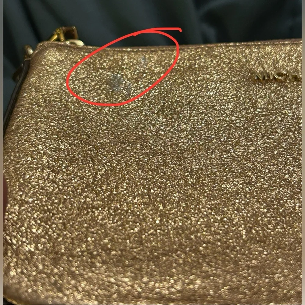 Michael Kors Jet Set Rose Gold Glitter Pochette On Gold Chain - Picture 9 of 9